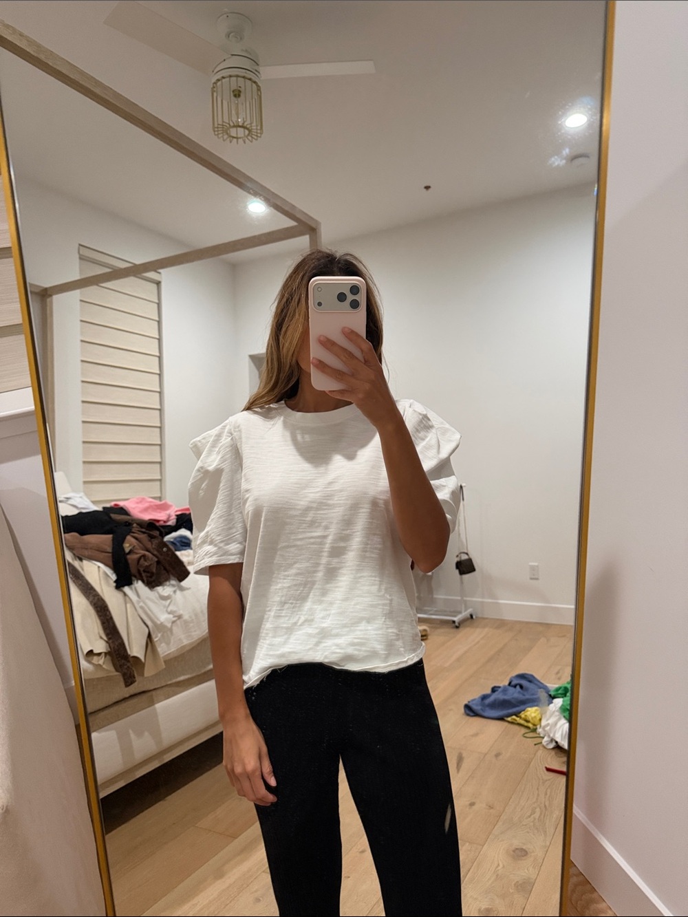 Nation LTD White Puff Sleeve Crewneck Top